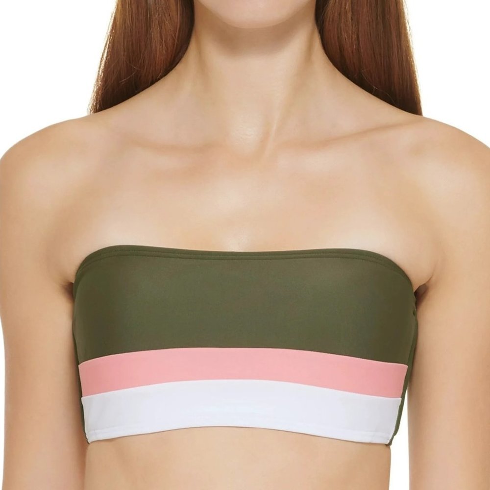 DKNY Colorblocked Bandeau Bikini Top Moss Green Size Medium